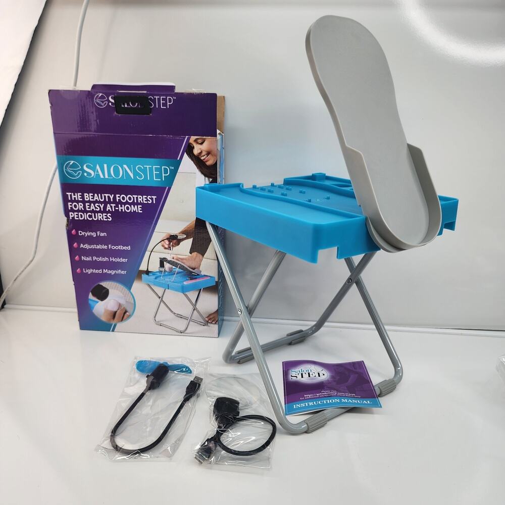 NIB Salon Step Footrest Pedicure Stand USB Light Fan Adjustable Folding Beauty